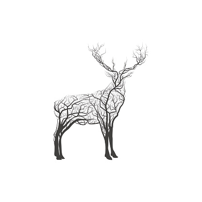 Branch Deer. Vector Illustration.