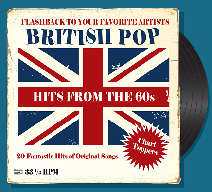 Vector illustration of a British Pop record sleeve cover design with record.