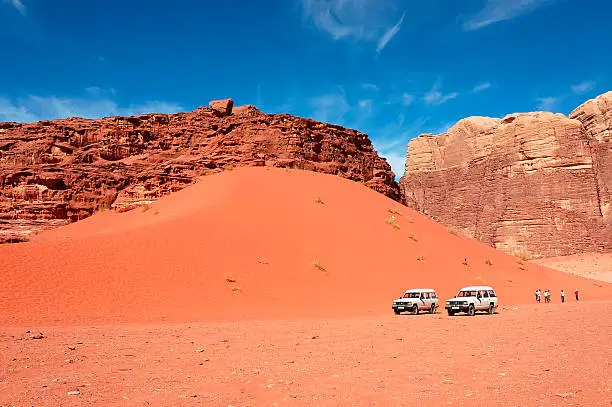 Red dune scenic landscape in Wadi Rum desert, Jordan