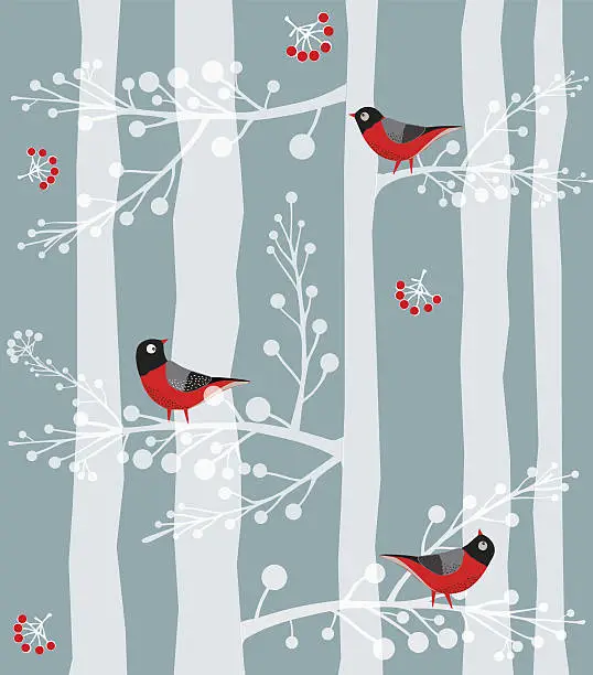 Vector illustration of Bird  Sitting on the tree, Forest, Winter