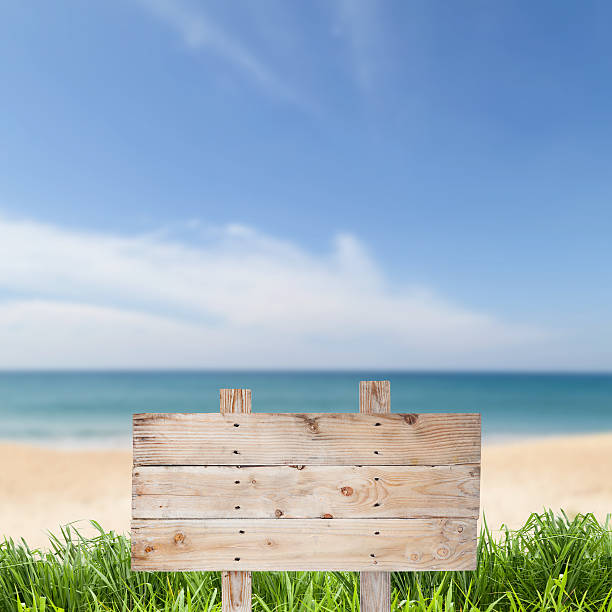 istock wooden signboard for summer background. 524024316