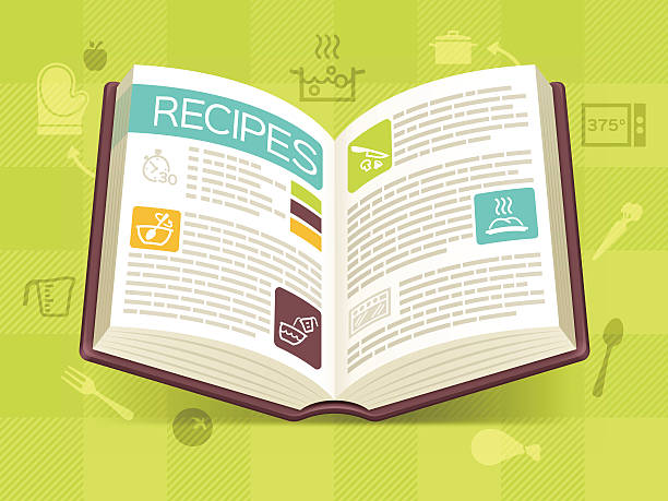 Recipe Cookbook Recipe cookbook baking and cooking concept illustration. EPS 10 file. Transparency effects used on highlight elements. dry measure stock illustrations