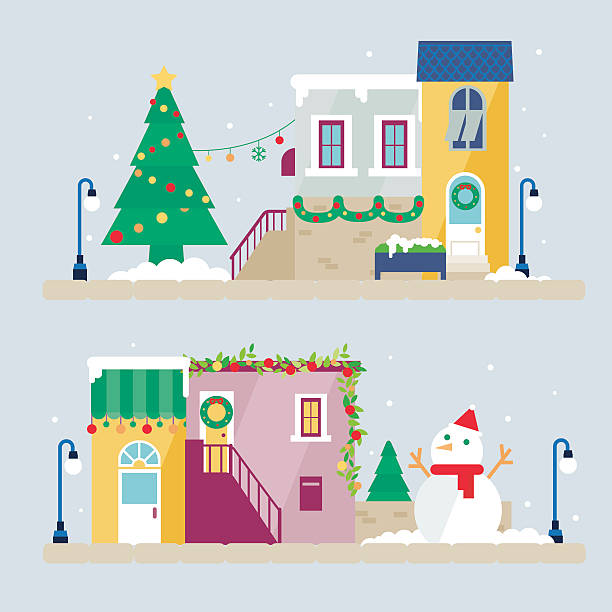 Christmas celebration in the city vector art illustration