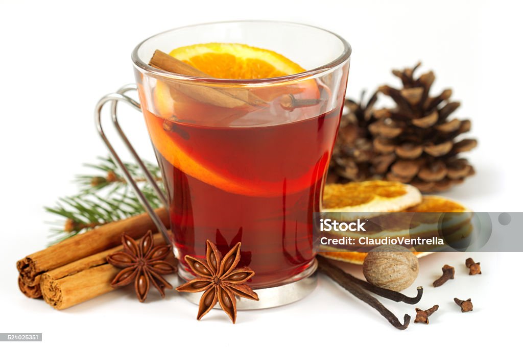mulled wine isolated on white glass of mulled wine and spices on white background Cut Out Stock Photo