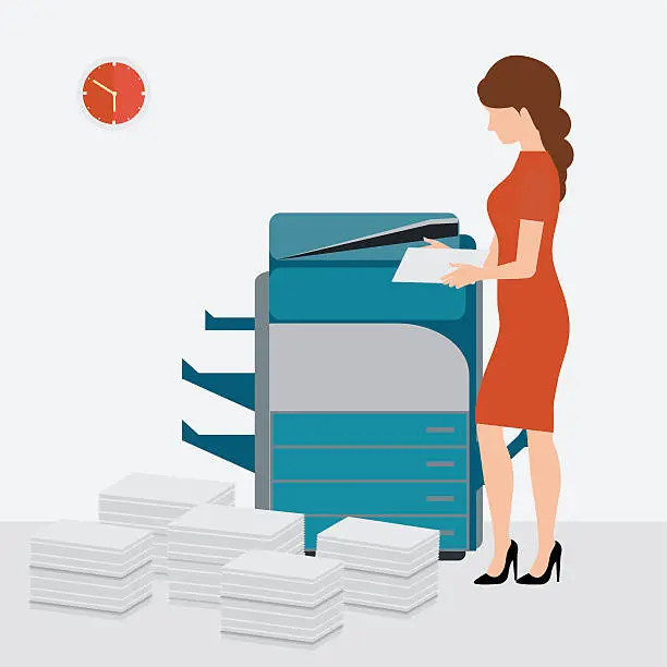 Vector illustration of Business woman using copy print machine.