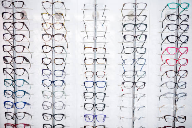 istock Large selection of frames for eyeglasses on shelf 524026672