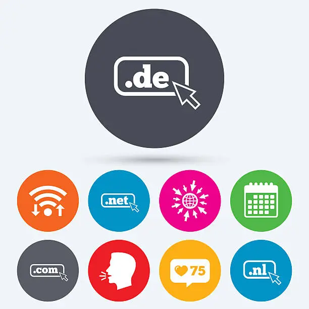 Vector illustration of Top-level domains signs. De, Com, Net and Nl.