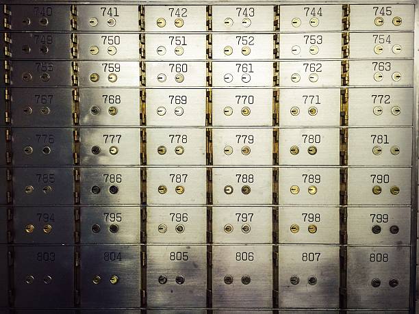 istock Wall of Safe Deposit Boxes 524027556