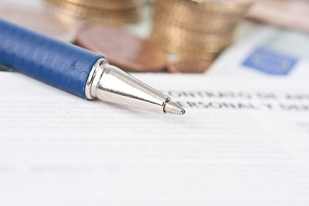 contract Closeup of the pen and contract leaf coins judge law stock pictures, royalty-free photos & images