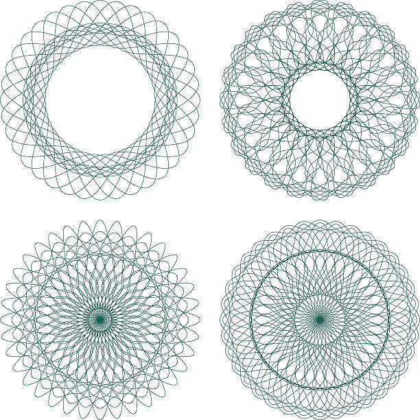 세트마다 버처 벡터 길로쉐 rosettes - guilloche pattern circle four objects stock illustrations