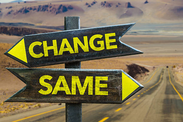 istock Change - Same signpost in a desert road on background 524028666