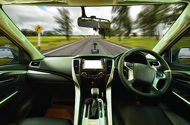 istock Car speeding before the curve on rarul road 524028832