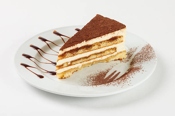 istock Delicious chocolate cream cake on the plate on white background. 524028992