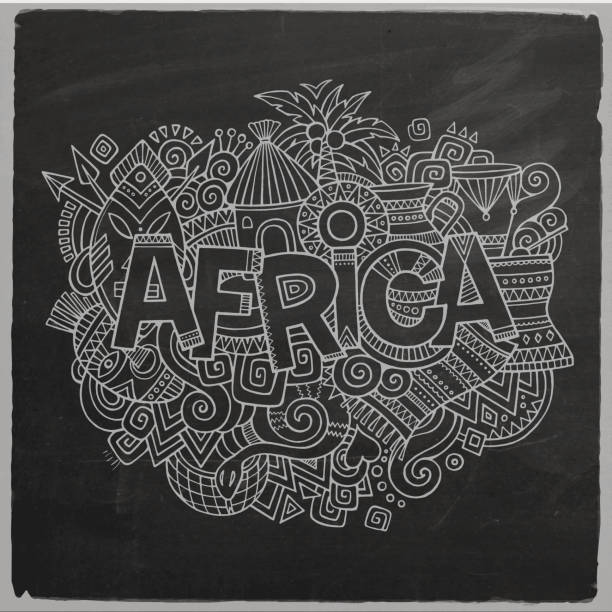 afryki doodles, która wygląda jak narysowana kredą elementy tła - africa south africa african culture plain stock illustrations