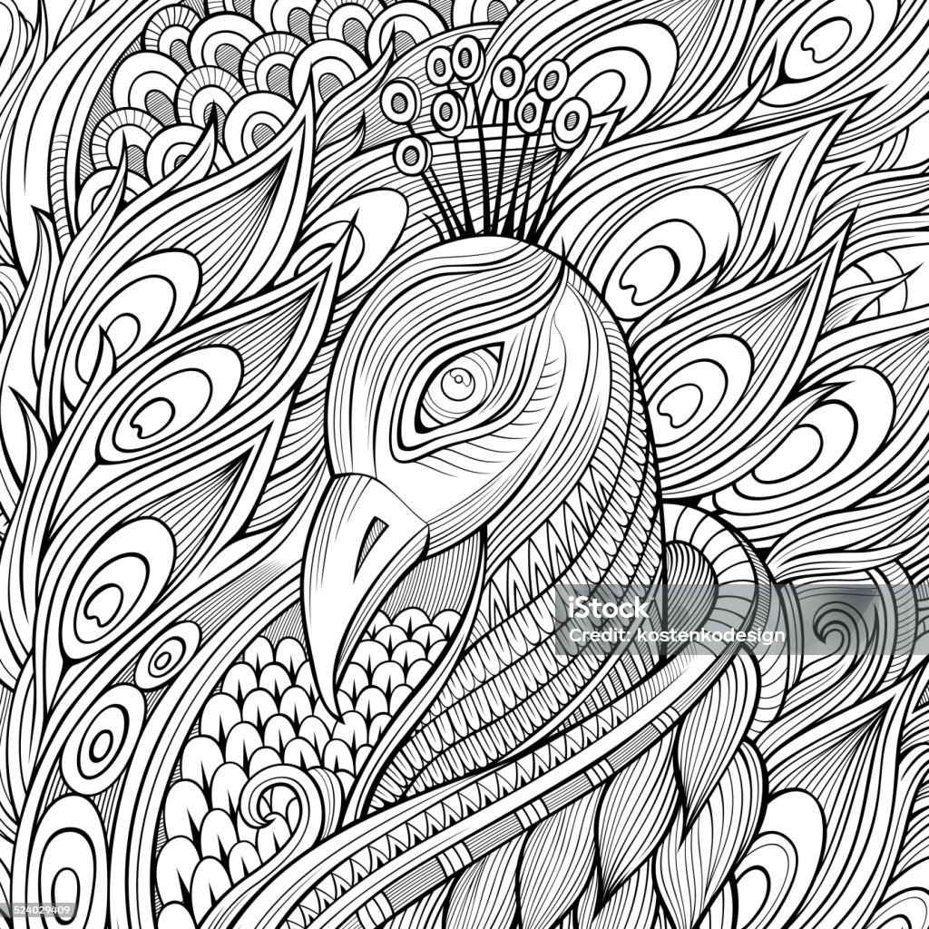 Decorative hand drawn peacock Decorative ornamental peacock background. Vector illustration Tropical Climate stock vector