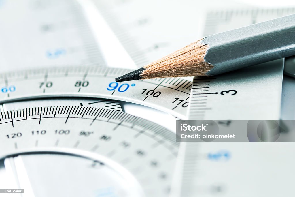 extremely selective focus a part of silver pencil and precision extremely selective focus a part of the silver pencil and precision measurement tool , concept of construction or building design drawing idea Accuracy Stock Photo