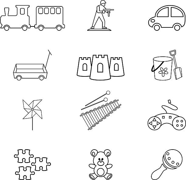 Toys icon set EPS 10 file, image fully editable sand pail and shovel stock illustrations