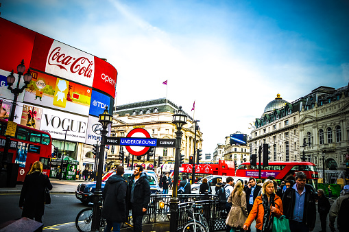 London, United Kingdom - November 11, 2014: London Picadilly during daytime with people