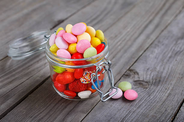 istock Colorful candies in small jar 524029794
