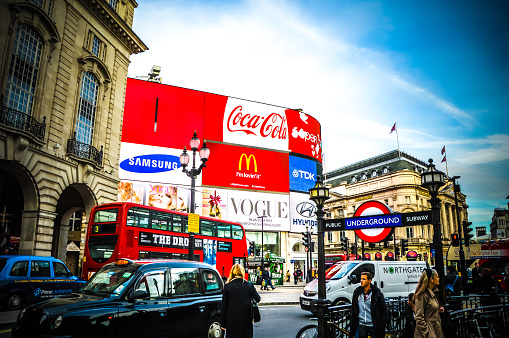 London, United Kingdom - November 11, 2014: London Picadilly during daytime with people