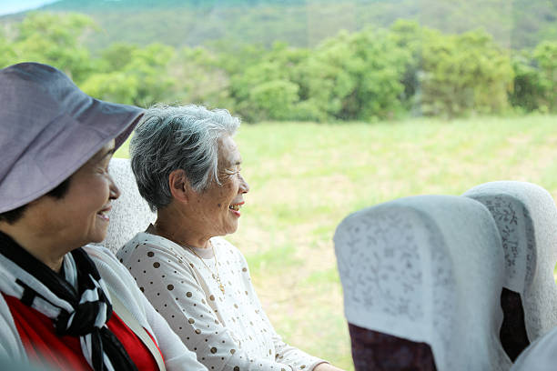 autocarro viagem, mulher idosa - bus family travel destinations women imagens e fotografias de stock