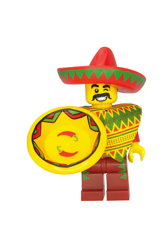 Adelaide, Australia - October 18, 2014: A studio shot of a Taco Tuesday Guy Lego minifigure from the Lego movie. Lego is extremely popular worldwide with children and collectors.
