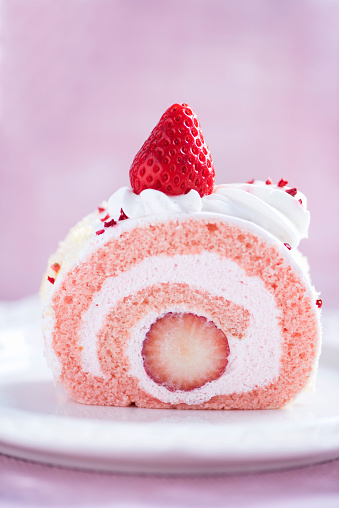 Slice of Strawberry Roll Cake