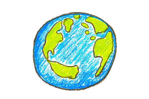 Hand drawn earth icon on white