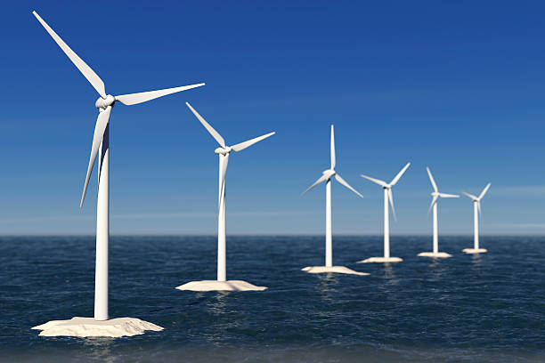 istock Alternative Energy Concept. Windmills in the Ocean. 3d Rendering 524033920