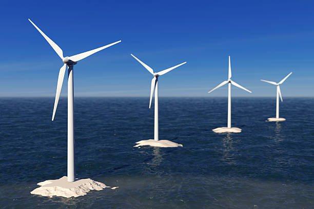 istock Alternative Energy Concept. Windmills in the Ocean. 3d Rendering 524034000