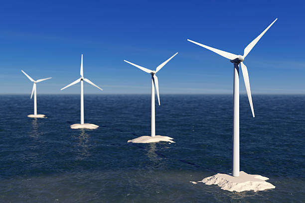 istock Alternative Energy Concept. Windmills in the Ocean. 3d Rendering 524034044