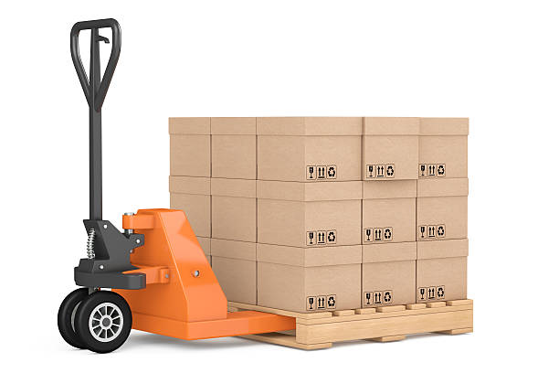 istock Hand Pallet Truck with Boxes. 3d Rendering 524035684