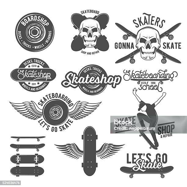 Groupe De Badges Vintage Avec Mon Skateboard Vecteurs libres de droits et plus d'images vectorielles de Faire du skate-board - Faire du skate-board, Skate-board, Roue