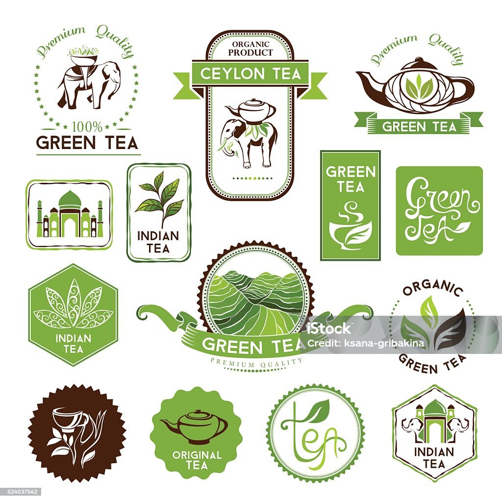 Green and ceylon tea labels Green and ceylon tea labels, badges and banners. Tea decorative elements for package design Badge stock vector