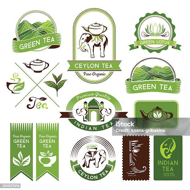 Green Indian And Black Tea Labels Stock Illustration - Download Image Now - Badge, Banner - Sign, Black Color