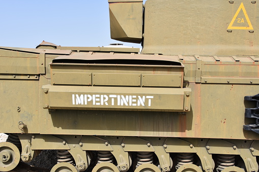 impertinent sign on an old American Tank