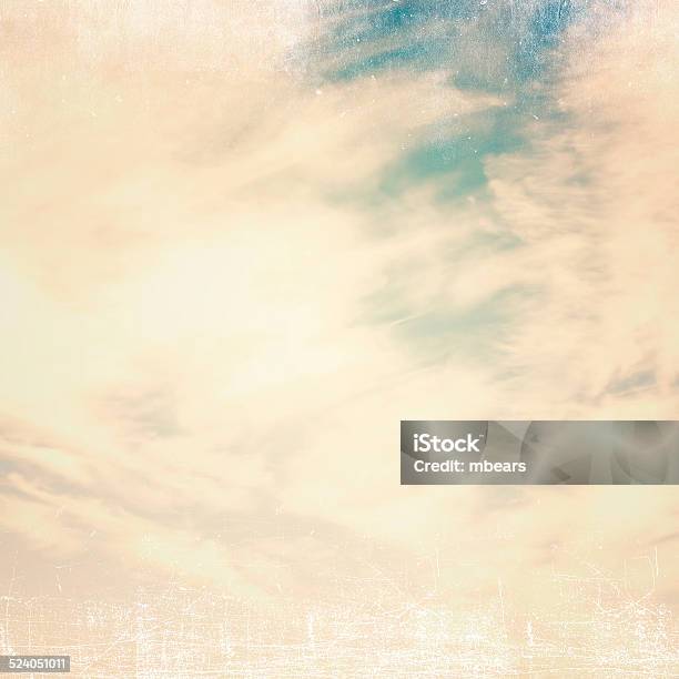 Blue Sky Clouds And Sun Light Background Vintage Retro Style Stock Photo - Download Image Now