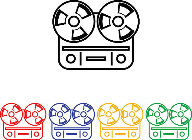 Flat long shadow reel tape recorder Flat long shadow reel tape recorder icon reel to reel tape stock illustrations