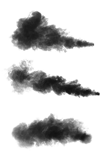 Black smoke cloud isolated on black background