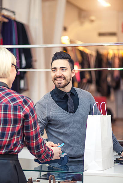 istock Contactless mobile pay at the shop 524069187