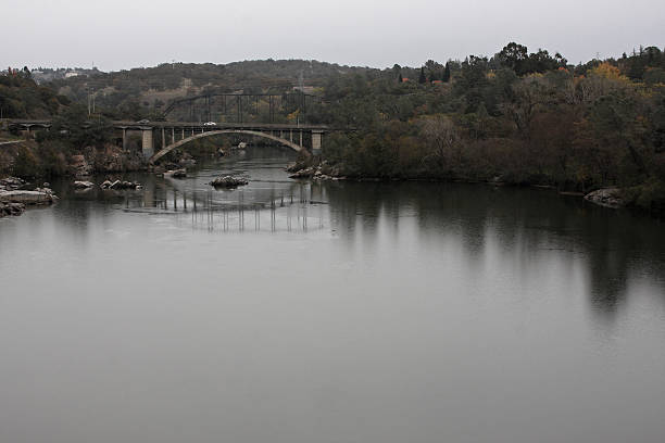 Rainy Day on the American River at Folsom stock photo