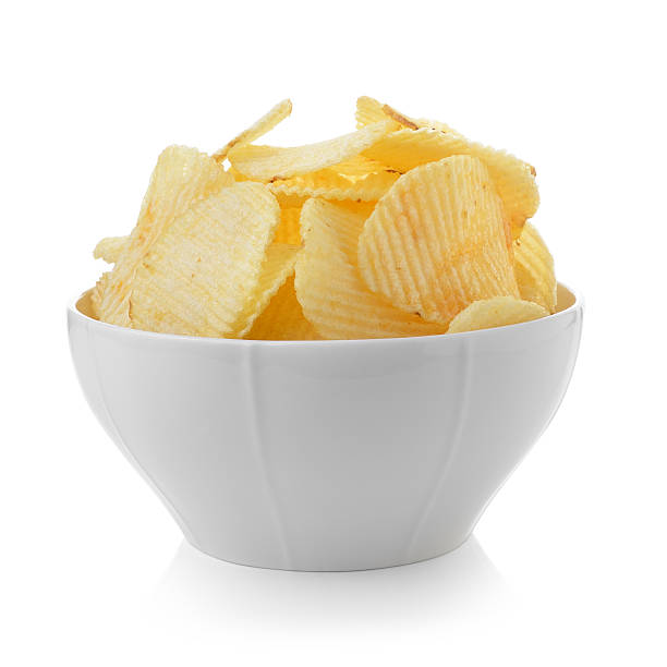 istock Bowl of potato chips on white background 524084587