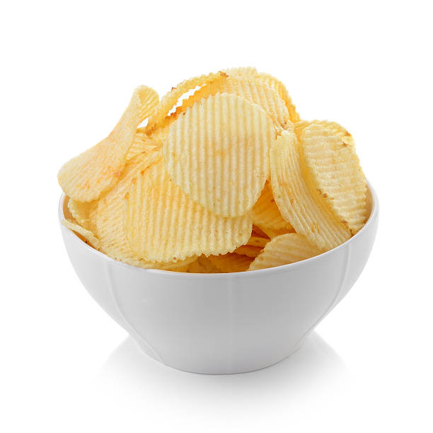 istock Bowl of potato chips on white background 524085221