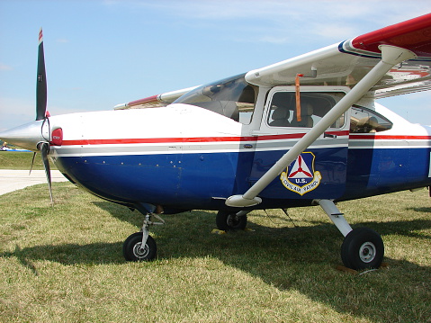 Danville, Indiana, USA - August 17, 2013: The photo of this beautiful classic Civil Air Patrol Cessna 182 Skylane aircraft was taken at the Hendricks County Airport - Gordon Graham Field in Danville, Indiana