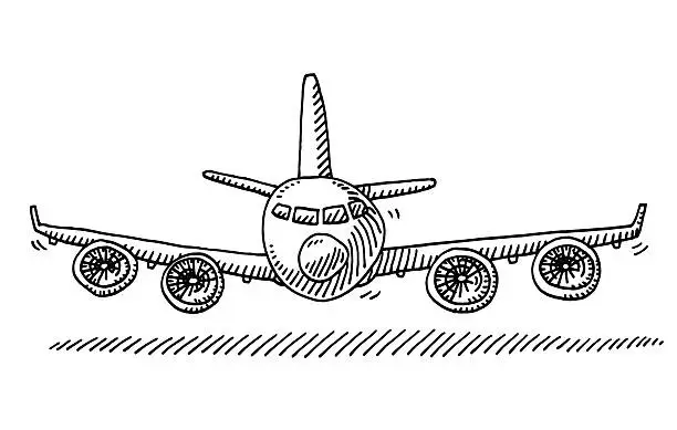 Vector illustration of Cartoon Airplane Front View Drawing