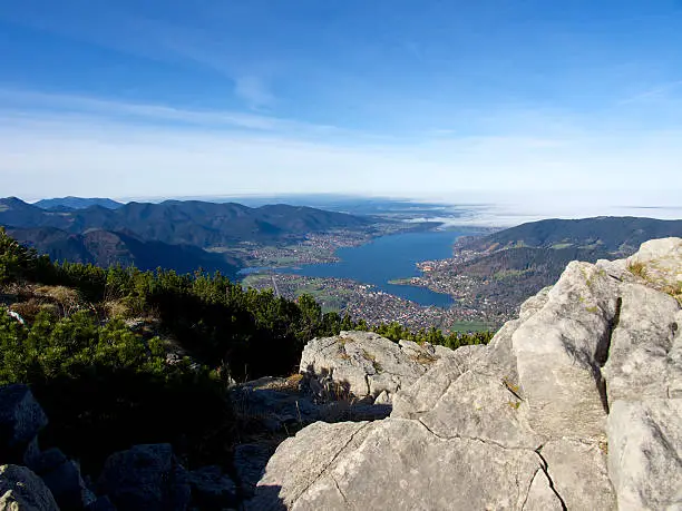 View from a mountain on Lake Tegernsee in Bavaria, Germany