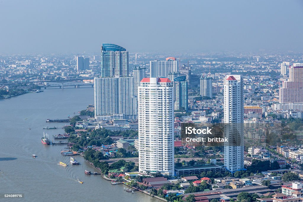 View over Bangkok with Chao Phraya- View over Bangkok with Chao Phraya  river. Aerial View Stock Photo