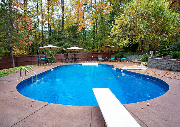 istock Inground residential swimming pool in Autumn 524092105