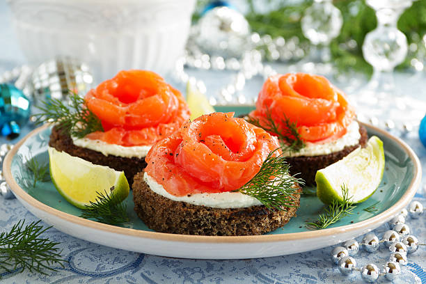 istock sandwiches with rye bread with salted salmon. 524130929