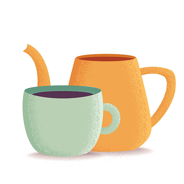 teekanne und tasse, isoliert auf weiss - tea cup coffee cup teapot domestic kitchen stock-grafiken, -clipart, -cartoons und -symbole